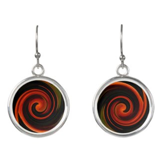 Red Black Orange Spiral Abstract Drop Earrings