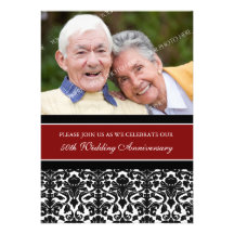 Red Black Photo 50th Anniversary Party Invitation