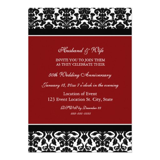 Red Black Photo 50th Anniversary Party Invitation