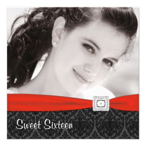 Red Black Photo Sweet Sixteen Birthday Party Announcement