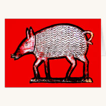 Red & Black Pig - Primitive / Folk Art Design cards