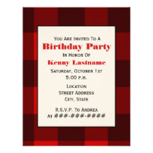 Red & Black Plaid Birthday Party Invitation
