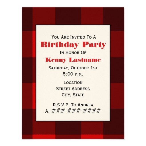 Red & Black Plaid Birthday Party Invitation