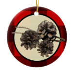 Red & Black Plaid Flannel & Pinecones Christmas Christmas Ornaments