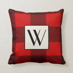 Red & Black Plaid Monogram Pillow