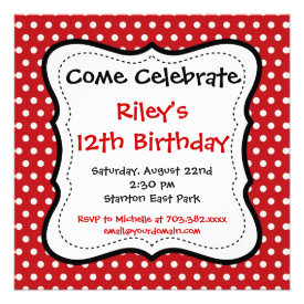 Red Black Polka Dots Birthday Party Invitations
