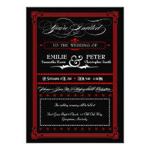 Red & Black Poster Style Wedding Invitations
