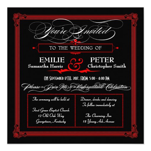 Red & Black Poster Style Wedding Invitations