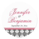 Red black preppy custom name wedding favor label sticker