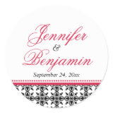 Red black preppy custom name wedding favor label stickers
