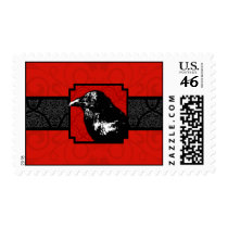 Red & Black Raven Damask Fancy Halloween Postage