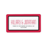 Red black rectangular frame wedding favor labels