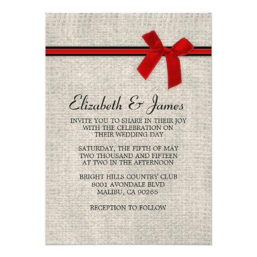 Red & Black Rustic Burlap Wedding Invitations