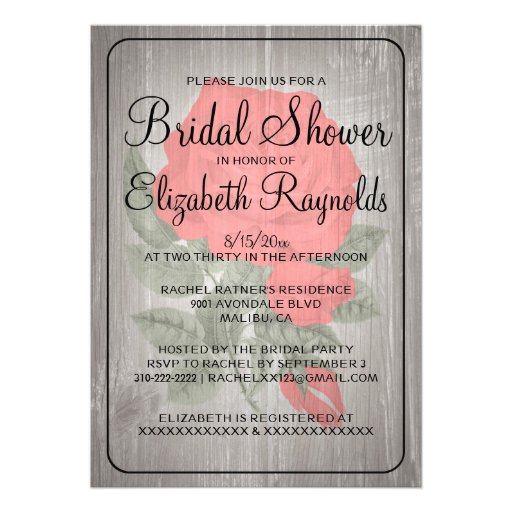 Red Black Rustic Floral Bridal Shower Invitations
