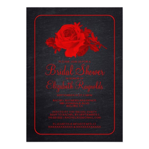 Red Black Rustic Floral Bridal Shower Invitations