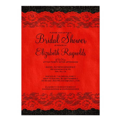 Red & Black Rustic Lace Bridal Shower Invitations