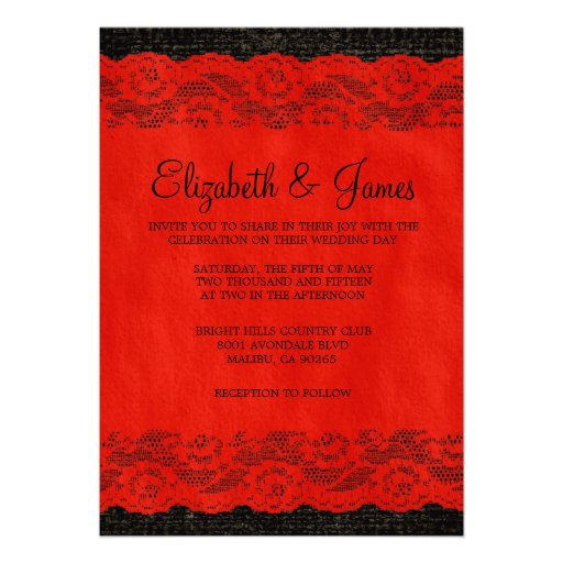 Red & Black Rustic Lace Wedding Invitations