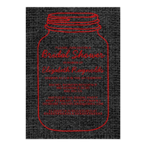 Red Black Rustic Mason Jar Bridal Shower Invites