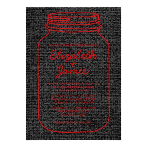 Red & Black Rustic Mason Jar Wedding Invitations