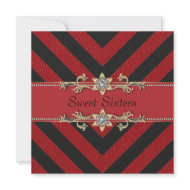 Red Black Sassy Stripe Sweet Sixteen Invitation invitation