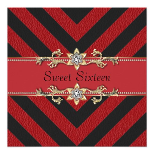 Red Black Sassy Stripe Sweet Sixteen Invitation