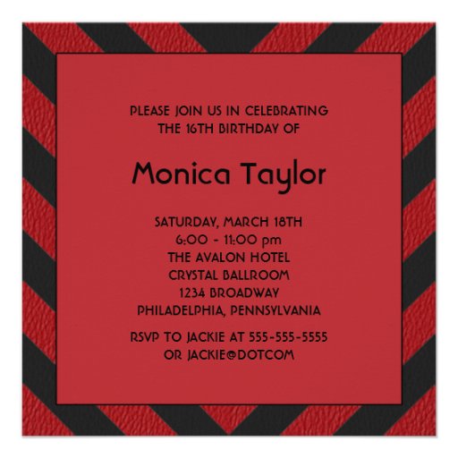 Red Black Sassy Stripe Sweet Sixteen Invitation