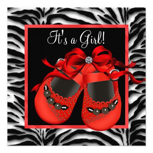 Red Black Shoes Red Zebra Baby Girl Shower Personalized Invites