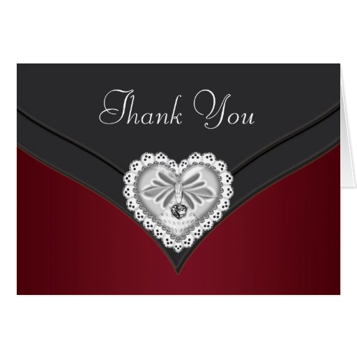 Red Black Silver Diamond Heart Thank You Cards