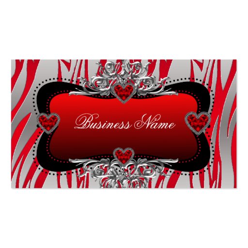 Red Black Silver Diamond Hearts Zebra Business Business Cards (front side)