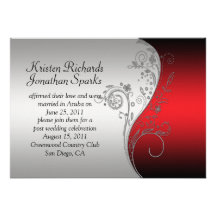 Red Black Silver Flower Post Wedding Celebration Personalized Invitation