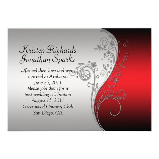 Red Black Silver Flower Post Wedding Celebration Personalized Invitation