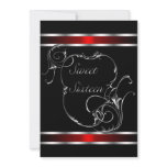 Red Black Silver Swirl Elegant Sweet Sixteen Invites