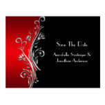 Red Black Silver Swirls Save The Date Post Card