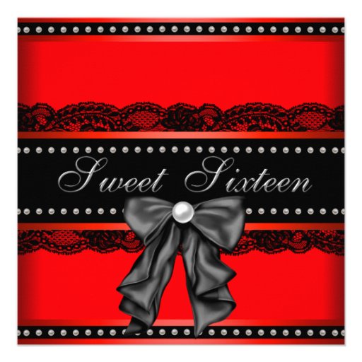Red Black Sweet 16 Birthday Party Invitations