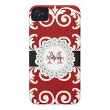 Red Black Swirls Floral iPhone 4 Case-Mate