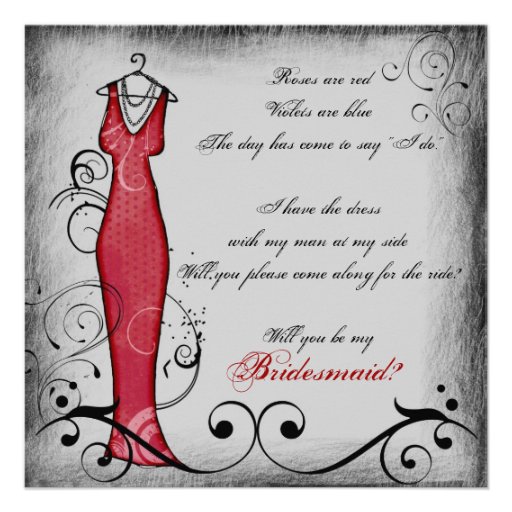 Red black swirls rhyming bridesmaid cards