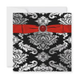 Red Black Tie Black Damask Party Invitation