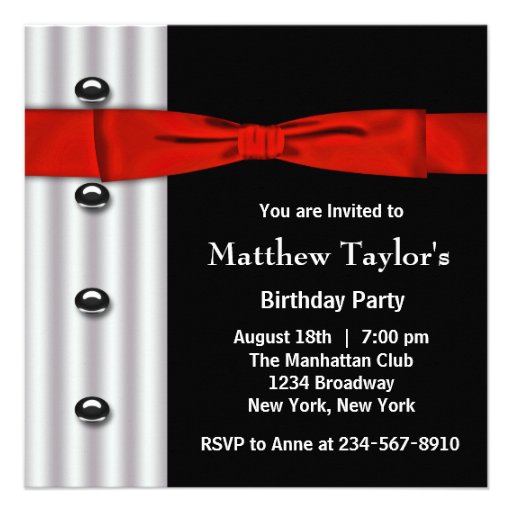 Red Black Tuxedo Bow Tie Mens Birthday Party Invit Custom Invitations (front side)