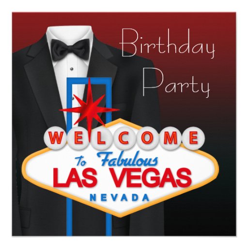 Red Black Tuxedo Mans Birthday Party Invitations (front side)