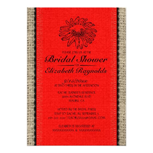 Red & Black Vintage Lace Bridal Shower Invitations