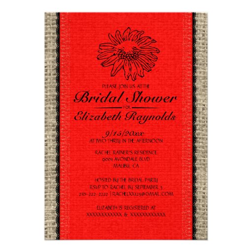 Red & Black Vintage Lace Bridal Shower Invitations
