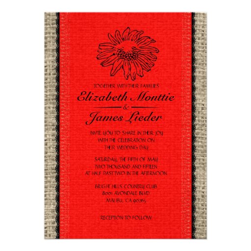 Red & Black Vintage Lace Wedding Invitations