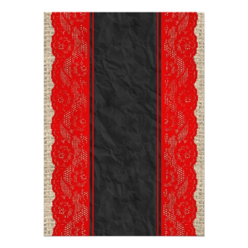 Red & Black Vintage Linen Lace Wedding Invitations