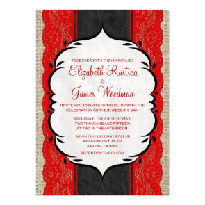 Red & Black Vintage Linen Lace Wedding Invitations
