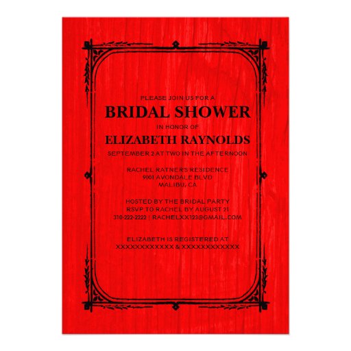 Red Black Western Barn Wood Bridal Shower Invites