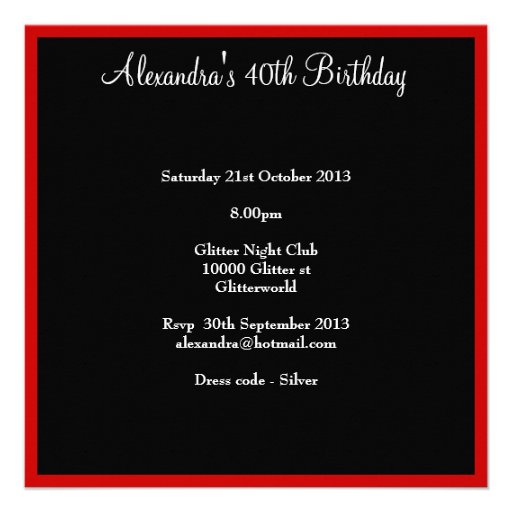Red Black & White 40th Birthday Party Invitation