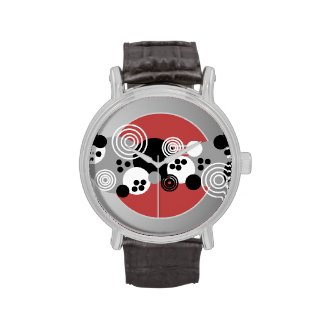 Red Black White Abstract Circles Watches