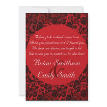 Red black white artistic roses wedding invitations