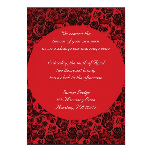 Red black white artistic roses wedding invitations