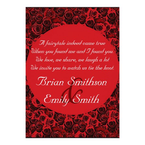 Red black white artistic roses wedding invitations